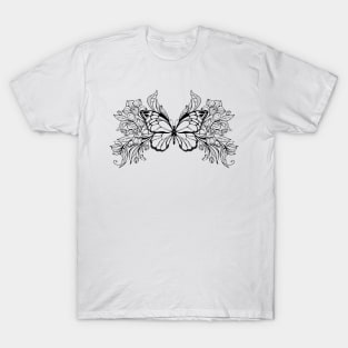 Contoured butterfly with contoured orchids T-Shirt